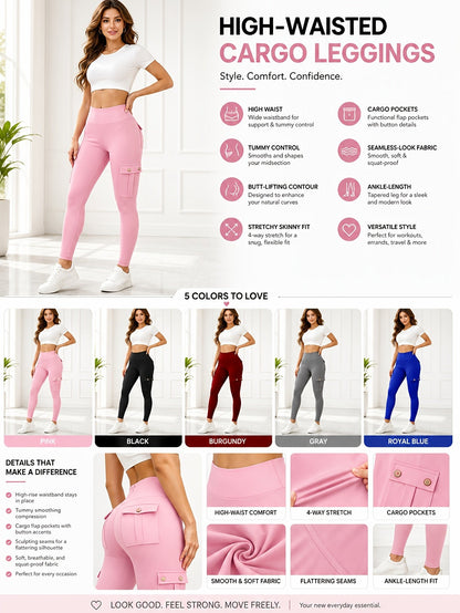 Women's High Waist Yoga Leggings 5 Pack with Pockets Tummy Control Slim Fit 4-Way Stretch Soft Breathable Workout Leggings for Gym Running Training Daily Wear Multipack Value Set