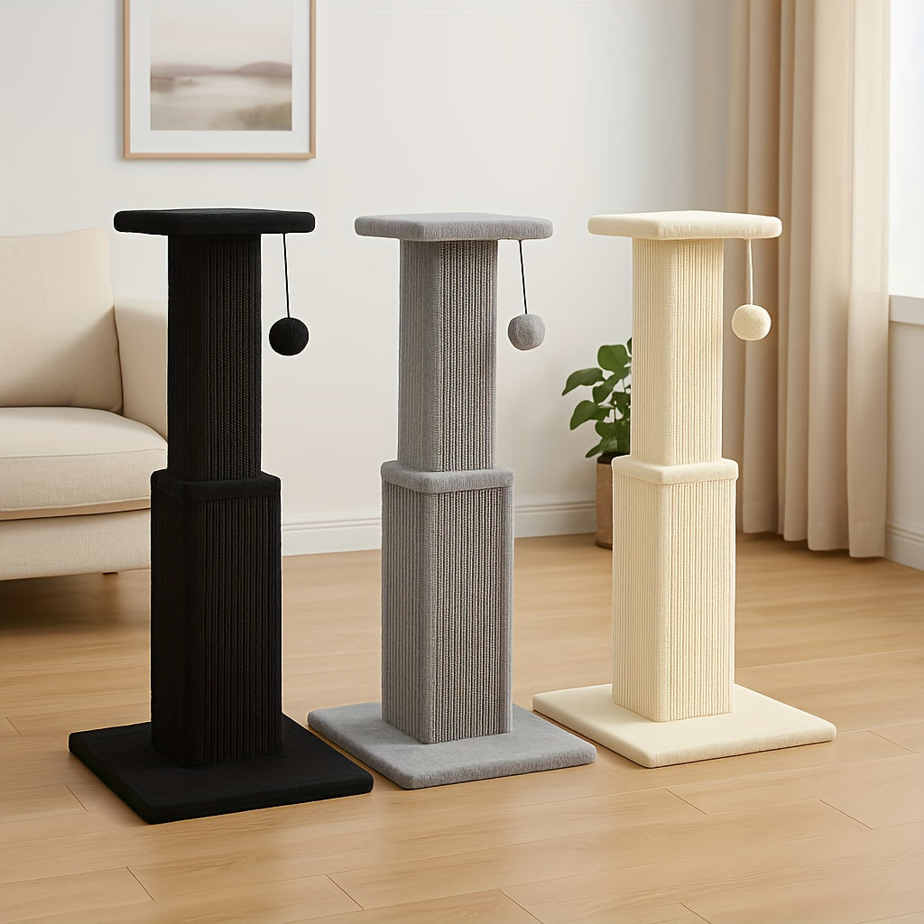 Cat Tree Tower Multi-Tier Sisal Scratching Post with Hanging Toys for Indoor Cats, Sturdy Cat Climbing Tower Activity Center for Energetic Cats, Available in Grey and Black