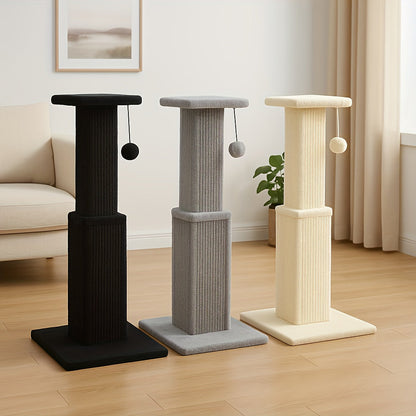 Cat Tree Tower Multi-Tier Sisal Scratching Post with Hanging Toys for Indoor Cats, Sturdy Cat Climbing Tower Activity Center for Energetic Cats, Available in Grey and Black