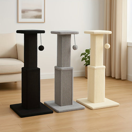 Cat Tree Tower Multi-Tier Sisal Scratching Post with Hanging Toys for Indoor Cats, Sturdy Cat Climbing Tower Activity Center for Energetic Cats, Available in Grey and Black