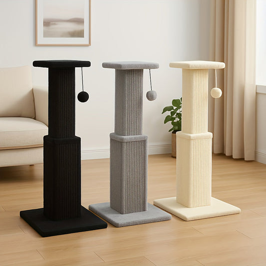 Cat Tree Tower Multi-Tier Sisal Scratching Post with Hanging Toys for Indoor Cats, Sturdy Cat Climbing Tower Activity Center for Energetic Cats, Available in Grey and Black