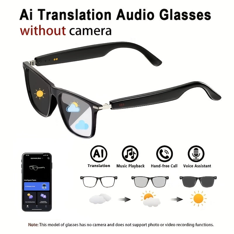 AI Smart Glasses with Camera or Audio – Real-Time Translation 110+ Languages, HD Video Recording, AI Voice Control, HiFi Music & Calling, Photochromic Lenses, Sports Skiing Outdoor Wearable Tech