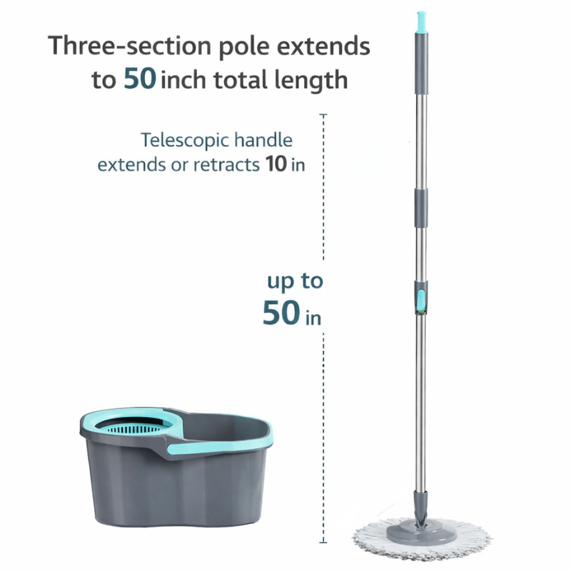 360° Spin Mop and Bucket Set with Wringer – Microfiber Mop Refills, Stainless Steel Extended Handle, Separate Compartment, Floor Cleaning System