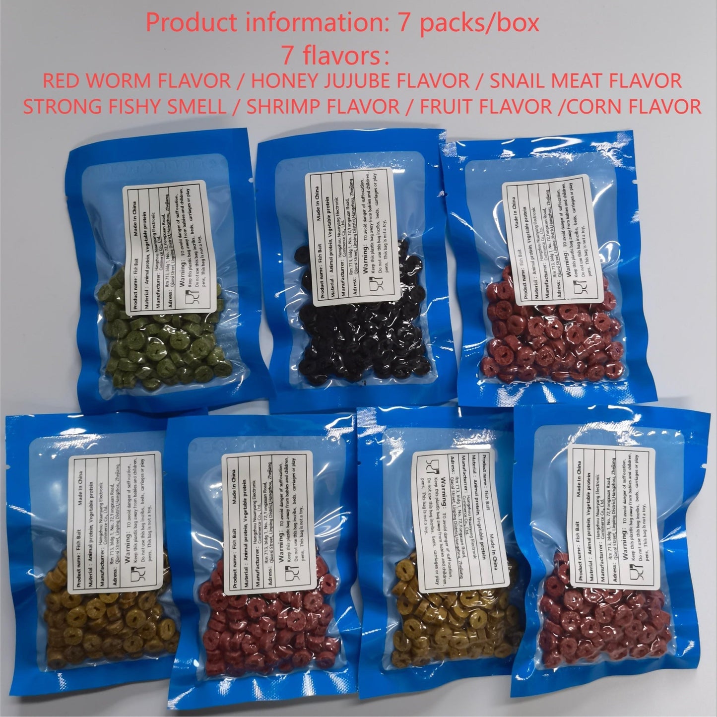 Red Worm Pellets Fishing Bait 7 Packs - Carp Bait Catfish Bait Hollow Freshwater Fish Lure for Pond Lake River Fishing