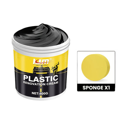 Car Plastic & Rubber Repair Cream All-in-One Trim Restorer Scratch Remover Tire Shine Wax, Anti-Cracking Anti-Aging Formula for Interior Exterior Car Detailing, Includes Sponge
