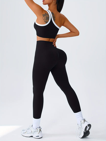 Women's 2-Piece High-Waisted Butt-Lifting Leggings & Sports Bra Set – 90% Polyamide Stretchy Minimalist Yoga Running Workout Outfit with Camisole Top, Solid Color, S-XL