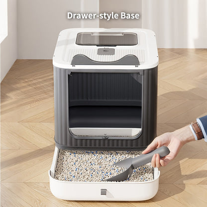 Large Enclosed Cat Litter Box with Lid - Covered Design for Odor Control & High Privacy, Easy Clean Modern Cat Toilet for Multiple Cats, Includes Garbage Bags, Extra Large Cat Litter Box Furniture