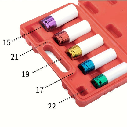5-Piece 1/2" Drive Lug Nut Socket Set – Deep Impact Sockets for Tire & Wheel Protection, Heavy-Duty Chrome Vanadium, Fits Most Lug Nut Sizes | Velora