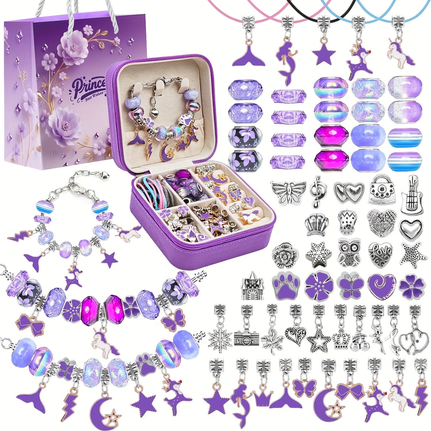 DIY Bracelet Making Kit for Girls Unicorn Mermaid Jewelry Craft Set with Portable Jewelry Box Handmade Beading Gift for Birthday Christmas Graduation Valentine Blue Purple Pink Black