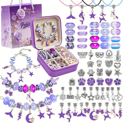 DIY Bracelet Making Kit for Girls Unicorn Mermaid Jewelry Craft Set with Portable Jewelry Box Handmade Beading Gift for Birthday Christmas Graduation Valentine Blue Purple Pink Black