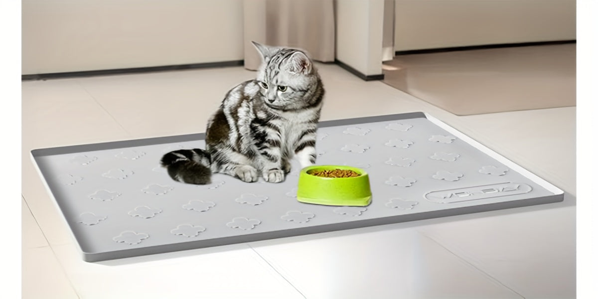 XXL Silicone Cat Litter Mat 3-in-1 – Washable Non-Slip Floor Protector with Raised Edges, Traps Litter, Kibble & Crumbs, Foldable Pet Feeding Mat for Cats, 34x22 Inch, Light Grey & Dark Gray