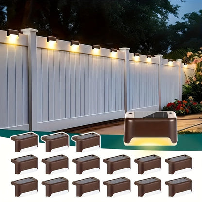 Solar LED Deck Lights Outdoor Stair Step Lights Auto On/Off 12-Hour Warm White Lighting for Fence, Pathway, Patio, Balcony & Yard – Weatherproof ABS, Pack of 8, 16 or 32 – No Wiring Required