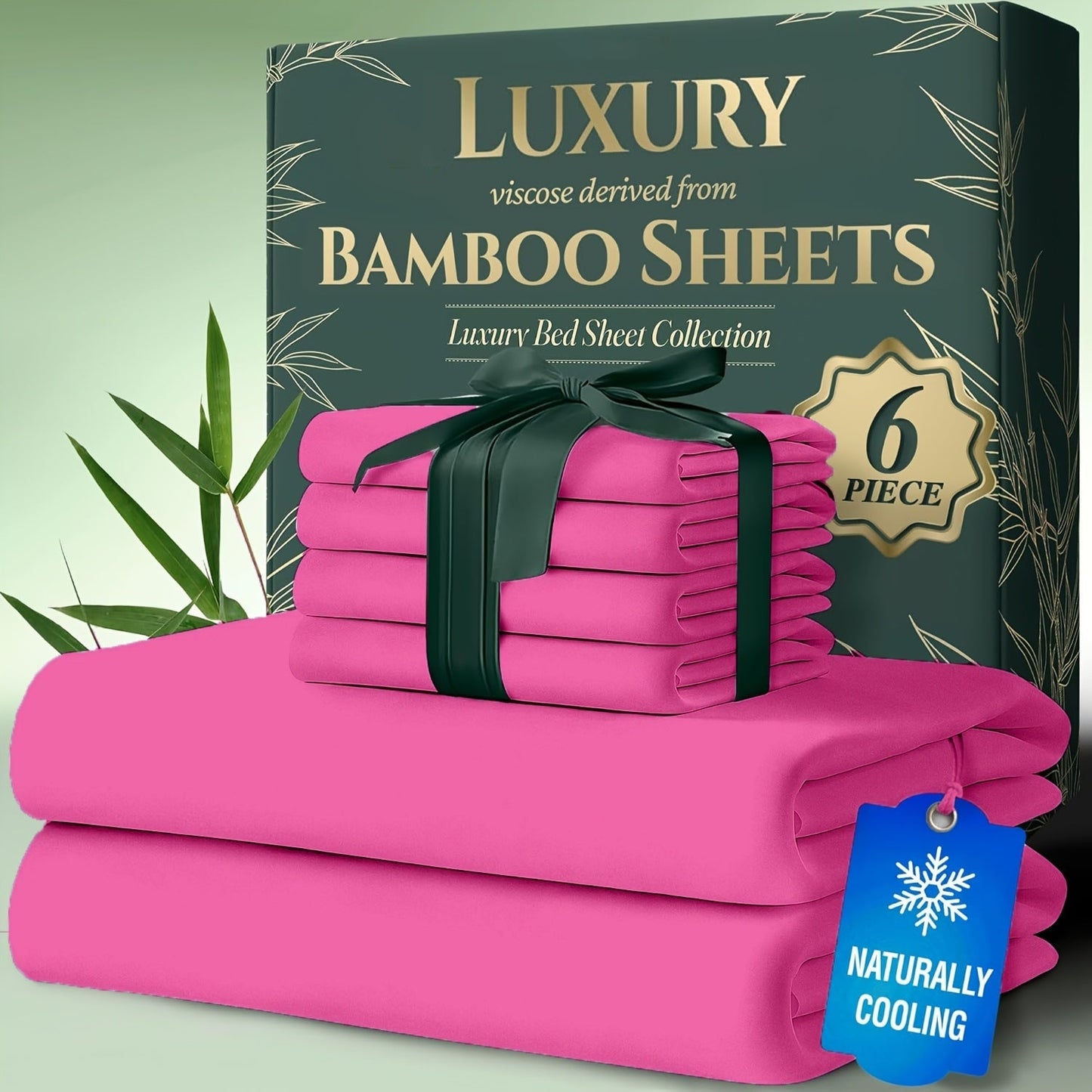 Cooling Bamboo Bed Sheets Set 6-Piece Ultra Soft 17 Inch Deep Pocket Double Stitching Cooling Fiber for Hot Sleepers – Twin Full Queen King in 16 Colors