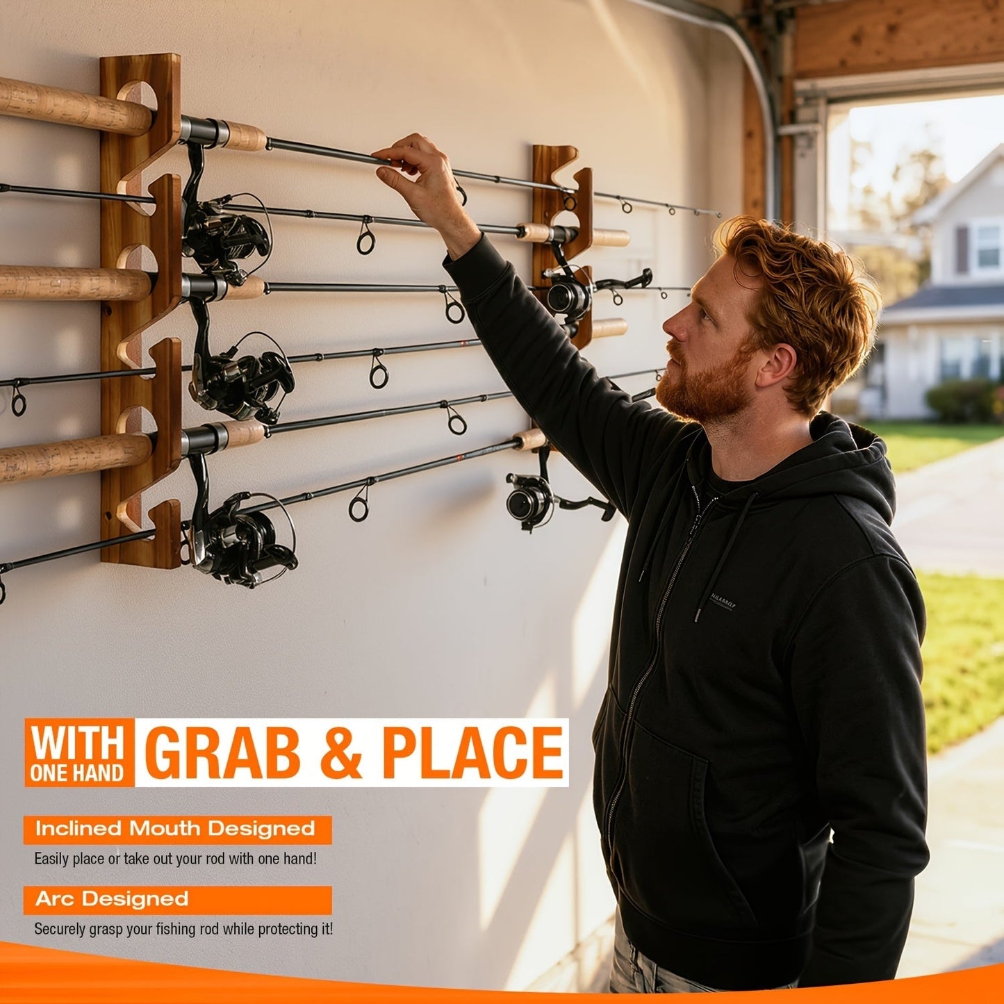 Fishing Rod Holder Wall & Ceiling Mount Rack – Space-Saving Garage Storage Organizer for 6, 12, 16 or 24 Fishing Poles, Fishing Gear Equipment Organizer Gift for Men & Women