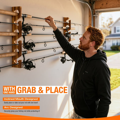 Fishing Rod Holder Wall & Ceiling Mount Rack – Space-Saving Garage Storage Organizer for 6, 12, 16 or 24 Fishing Poles, Fishing Gear Equipment Organizer Gift for Men & Women
