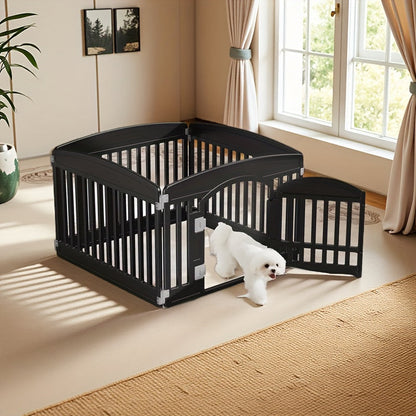 4 & 6 Panel Dog Pen Expandable Non-Slip Bottom Portable Indoor Outdoor Puppy Playpen with Safety Locking Door for Medium Dogs – Black & White