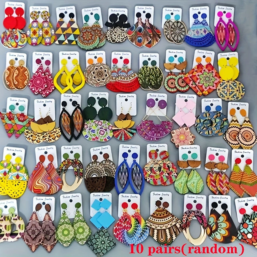 Vintage Boho Earrings Set 10/20 Pairs – Mixed Style Floral Color Printed Women's Earrings, Bohemian Fashion Jewelry for Parties Daily Wear, Best Gift for Women Girls