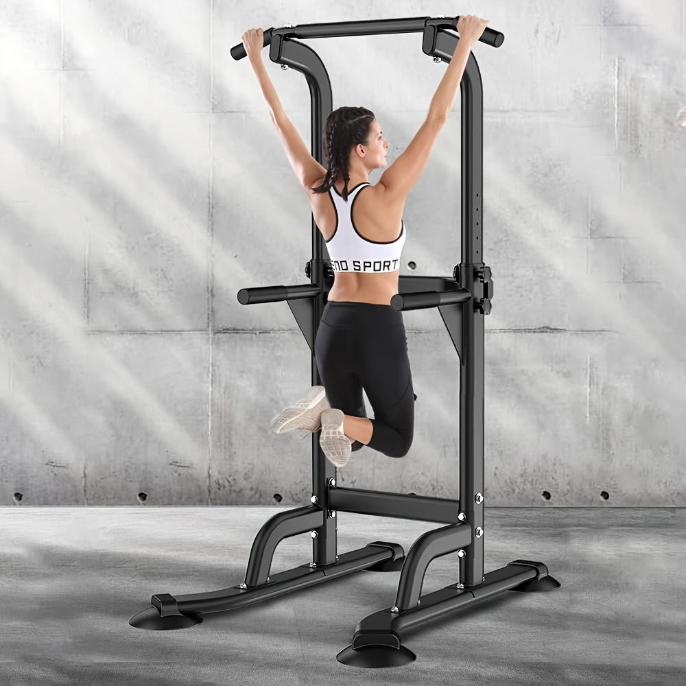Adjustable Power Tower Dip Station Pull Up Bar for Home Gym 10 Height Levels 65-82.7 Inch 330LBS Capacity 6 Exercise Positions Full Body Strength Training Black Red Yellow Blue Pink Orange