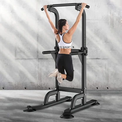 Adjustable Power Tower Dip Station Pull Up Bar for Home Gym 10 Height Levels 65-82.7 Inch 330LBS Capacity 6 Exercise Positions Full Body Strength Training Black Red Yellow Blue Pink Orange
