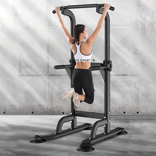 Adjustable Power Tower Dip Station Pull Up Bar for Home Gym 10 Height Levels 65-82.7 Inch 330LBS Capacity 6 Exercise Positions Full Body Strength Training Black Red Yellow Blue Pink Orange