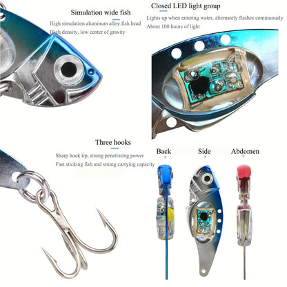 Electronic Fish Shaped Fishing Lure with LED Light, Sound & Vibration – Aluminum Alloy Bait Attracts Fish from 500 Meters, Outdoor Fishing Equipment for Bass, Saltwater & Freshwater – 1/2/3/4 Pack