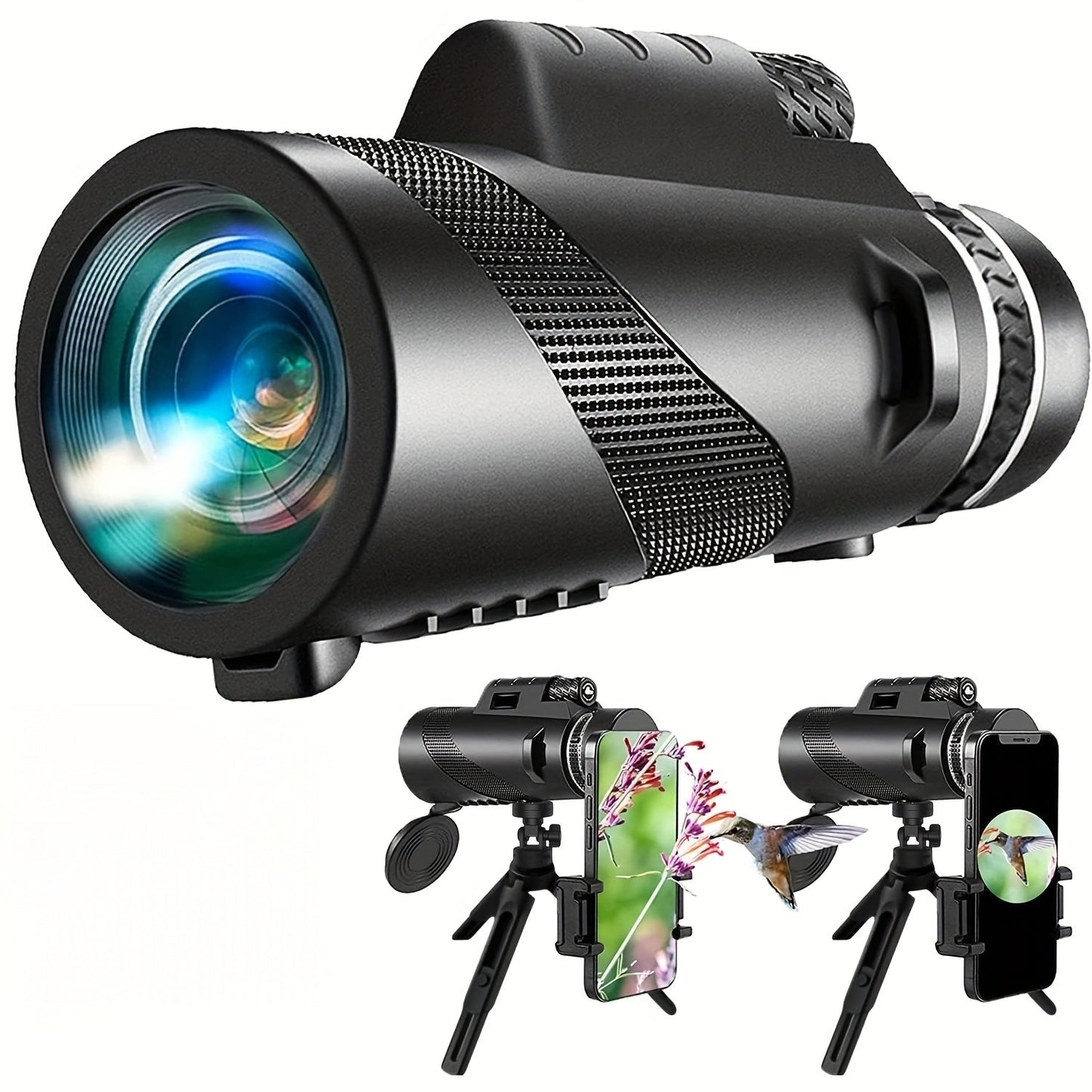 10x42 HD Monocular Telescope with Phone Adapter & Tripod – FMC Lens Compact Scope for Bird Watching, Wildlife, Hiking, Camping, Concerts & Sports – Black & Green, Christmas Gift