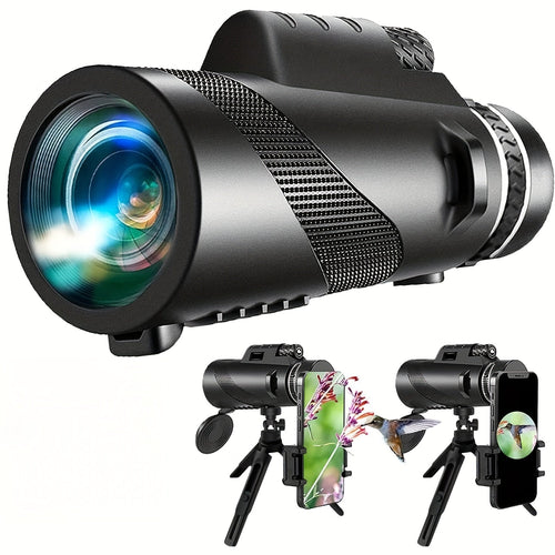10x42 HD Monocular Telescope with Phone Adapter & Tripod – FMC Lens Compact Scope for Bird Watching, Wildlife, Hiking, Camping, Concerts & Sports – Black & Green, Christmas Gift