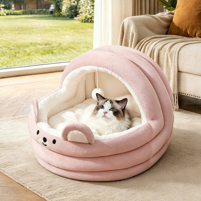 Round Plush Cat Bed & Pet Mat for Cats and Small Dogs – Large Circular Donut Design, Soft Comfortable All-Season Sleeping Pad, S M L Sizes, Includes Bonus Toy Balls, Cozy Cat Nap Cushion