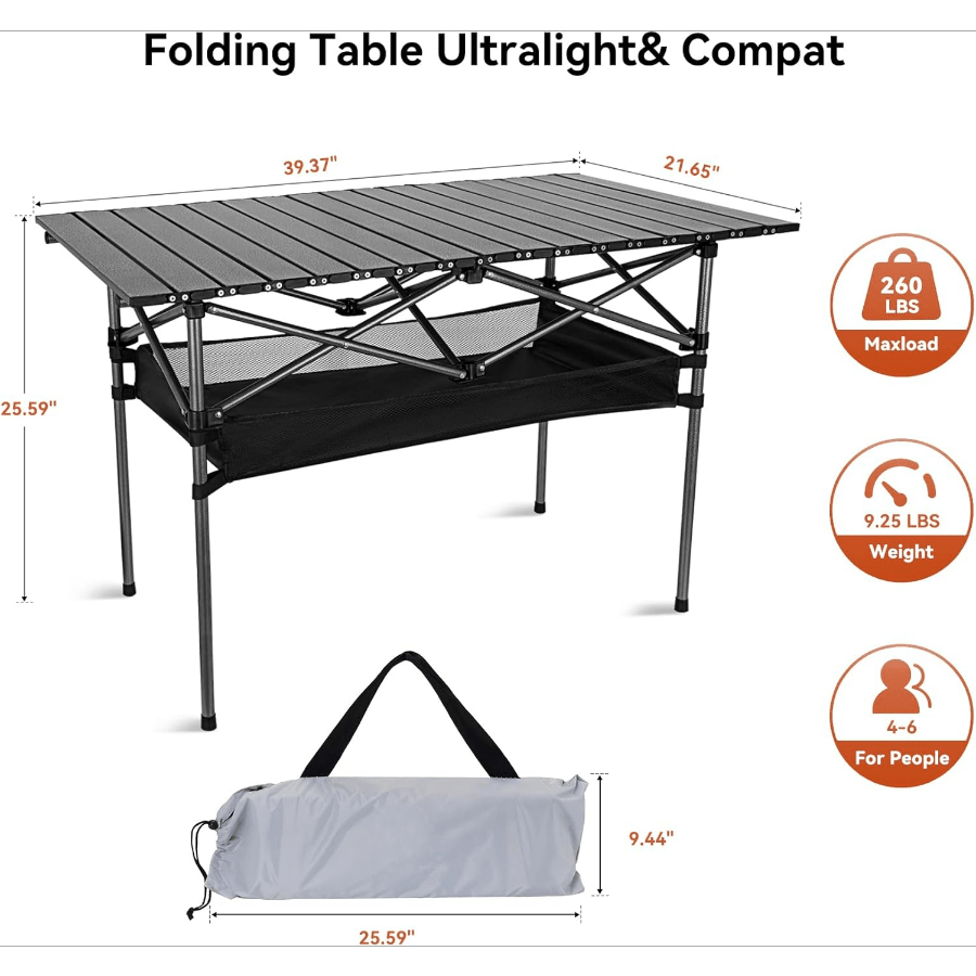 Portable Folding Camping Table Lightweight Collapsible Outdoor Table with Carry Bag Sturdy Legs Large Flat Surface for Picnic BBQ Beach Hiking Tailgating Compact Durable Design Size L and XL