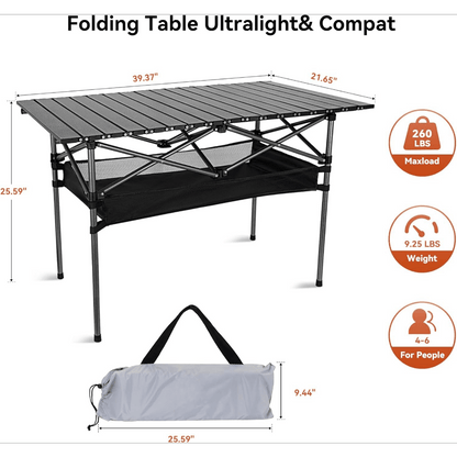 Portable Folding Camping Table Lightweight Collapsible Outdoor Table with Carry Bag Sturdy Legs Large Flat Surface for Picnic BBQ Beach Hiking Tailgating Compact Durable Design Size L and XL