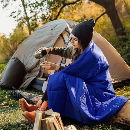 Outdoor Camping Puffy Blanket Foldable Lightweight Warm DWR Water Resistant with 3D Eye Mask 140x200cm for Camping Travel Car Beach Stadium Hammock Sofa Festival