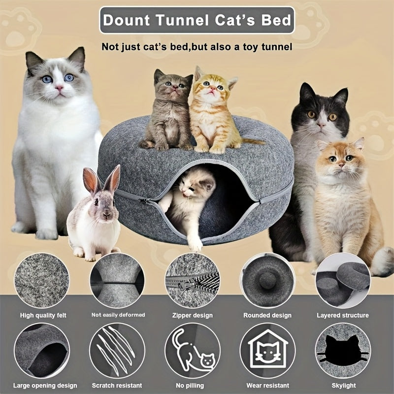 Cat Tunnel Bed Indoor Hiding Place - Donut Cat Bed All-Season Collapsible Cat Tunnel with Hole for Indoor Cats, Soft Plush, Dark Gray & Light Gray, Available in 20 & 24 Inches, Perfect Cat Gift