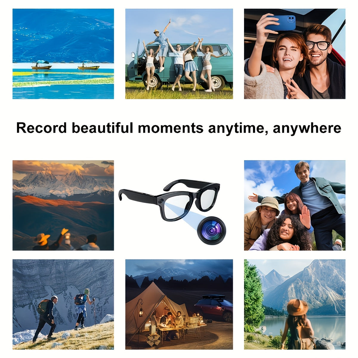 Smart Camera Glasses 8MP Ultra-Wide 1080P HD – AI Voice Control, Bluetooth 5.4, WiFi, Blue Light Blocking, 4H Playtime, Immersive Audio, Wearable Tech Glasses for Video, Music & Hands-Free Use