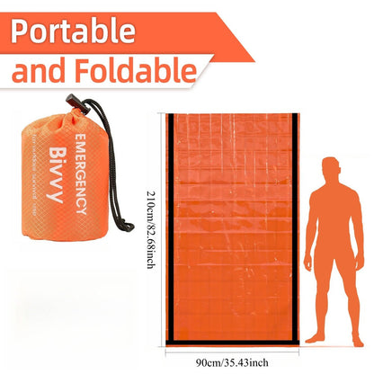 Emergency Mylar Sleeping Bag 4-Piece Kit – 2 Thermal Survival Sleeping Bags + 2 Whistles, Lightweight Portable Shelter for Camping, Hiking, Backpacking, Outdoor Survival & Emergencies