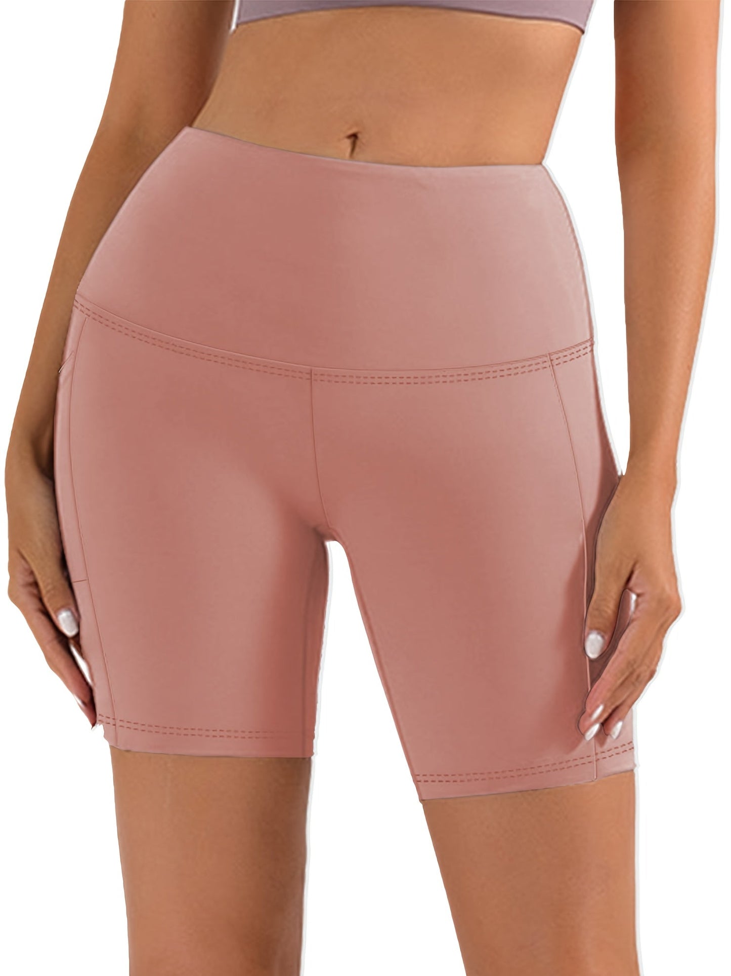 Women's High Waist Yoga Shorts – 4-Way Stretch Sweat-Wicking Athletic Shorts with Elastic Waistband & Side Pockets for Running, Cycling & Training – Black, Dark Gray & Navy, Sizes S-XXL