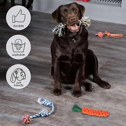 Interactive Dog Toy Set 6 & 12 Pcs – Squeaky Knot Fabric Chew Toys with Cartoon Patterns for All Breed Sizes, Teeth Cleaning & Training Play Set with Squeakers, Knot Toys & Balls, No Battery Needed