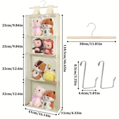 Hanging Yarn Storage Bag with 4 Large Pockets – Transparent Zipper Knitting & Crochet Organizer, Door Hook Rack, Double-Layer Fabric, Keeps Skeins & Hooks Organized | Velora