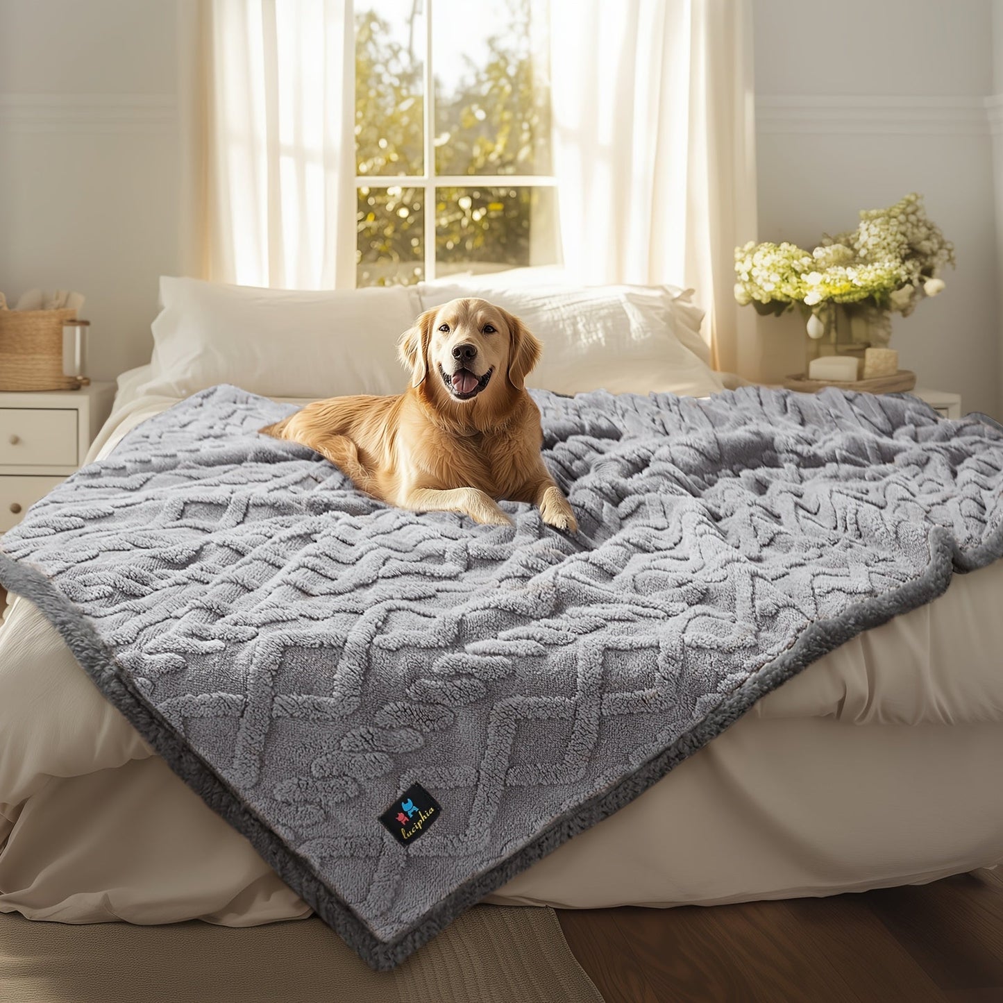 Liquid-Proof Pet Blanket Reversible Sherpa Fleece Sofa Bed Furniture Protector for Dogs Cats Machine Washable Throw Blanket Small Medium Large XL Light Gray Khaki Beige Dark Gray