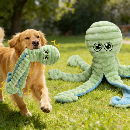 Squeaky Octopus Plush Dog Chew Toy – Interactive Stuffed Squeaker Toy for Puppies & Dogs, Soft Teeth Cleaning Chewable Animal Toy for Small Medium Large Breeds, Cute Gift, 5 Colors