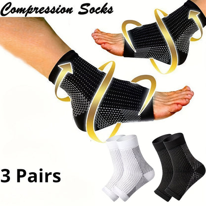 3 Pairs Open Toe Compression Socks for Men & Women Ankle Heel Brace Breathable Athletic Socks for Running Hiking Cycling Everyday Wear S-XL