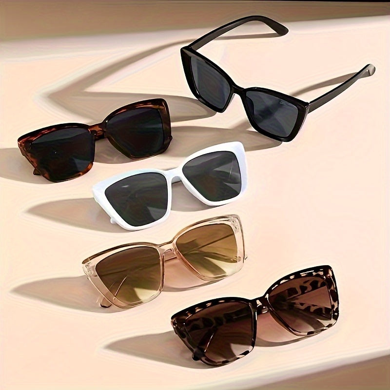 5Pcs Women's Cat Eye Sunglasses Set – Tortoiseshell Large Frame UV Protection Fashion Eyewear with Protective Case & Microfiber Cloth, Stylish Shades for Driving, Outdoor & Everyday Wear