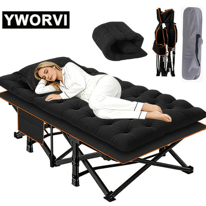 Folding Camping Bed with Mattress & Side Pockets – Heavy Duty Portable Cot for Adults, Foldable Guest Bed for Camping Outdoor Courtyard Terrace Office Guest Room