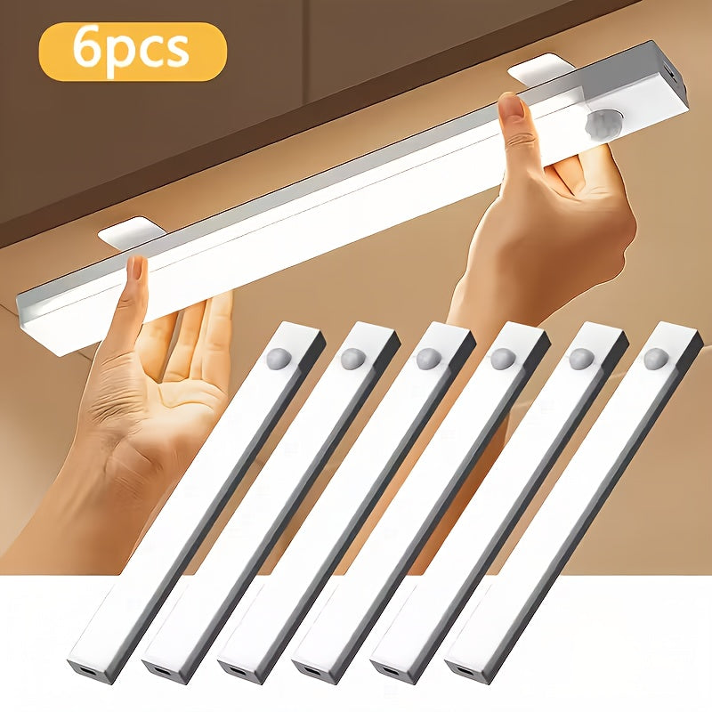 6pcs Smart LED Motion Sensor Cabinet Light – USB-C Rechargeable, 3 Adjustable Modes, Magnetic Mount, Wireless Night Light for Kitchen, Closet, Bedroom, Stairs, Hallway & Bathroom