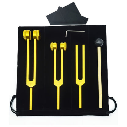Chakra Healing Tuning Fork Set 128Hz 256Hz 512Hz - Aluminum Alloy Sound Therapy Tuning Forks for Meditation, Energy Healing & Relaxation, Includes Sound Hammer, Wrench & Velvet Bag
