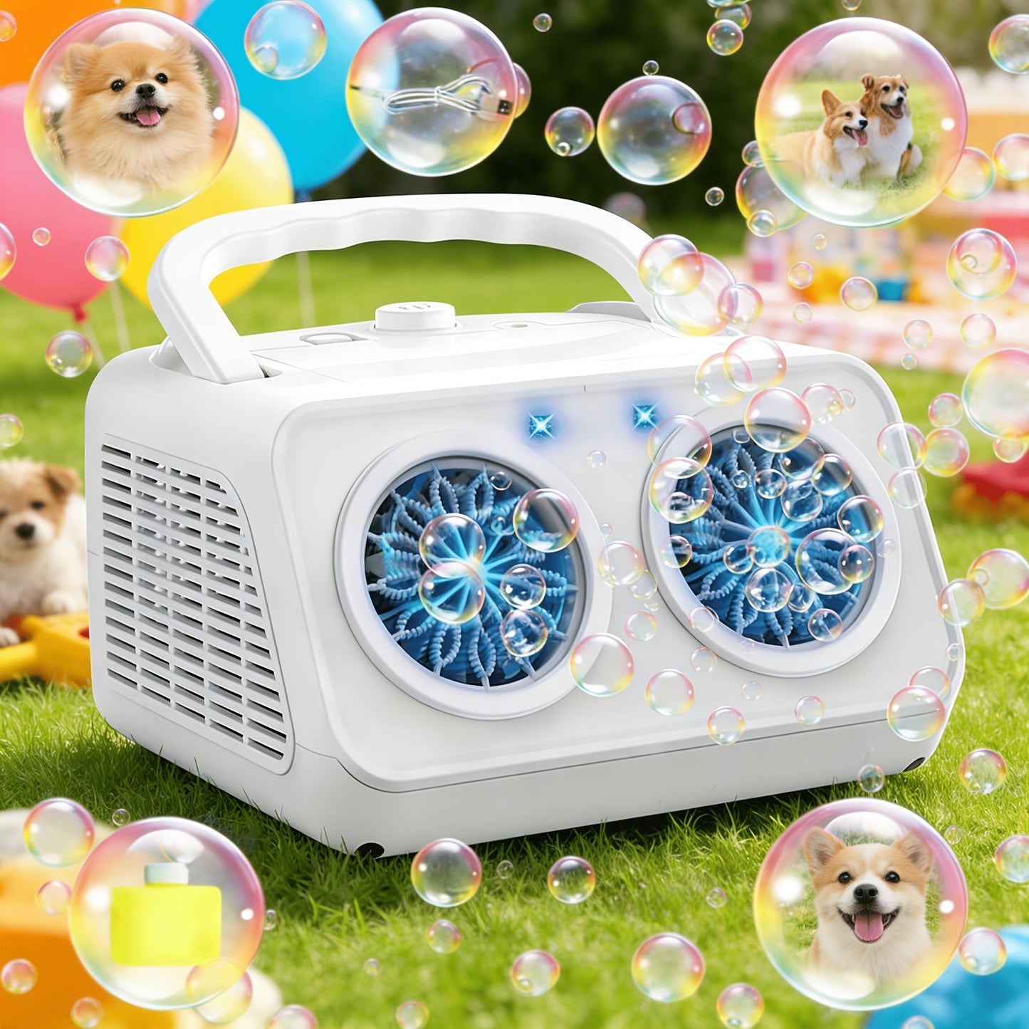 Automatic Bubble Machine Upgraded Thickened 2-Fan Design 20000 Plus Bubbles Per Minute Plugin or Battery Powered Portable Indoor Outdoor Bubble Blower for Birthday Party Wedding Kids White Black
