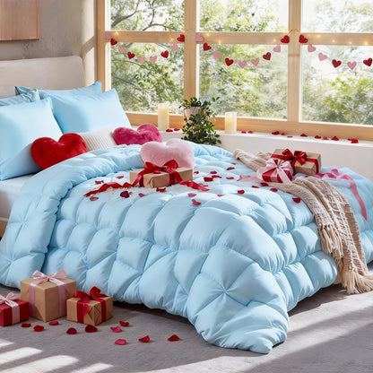 Comforter Set 7 Piece Queen King Full - Soft Microfiber Pintuck Pleated Bed in a Bag Complete Bedding Set with Comforter, Fitted Sheet, Flat Sheet & Pillowcases, All Season Home & Dorm Bedding