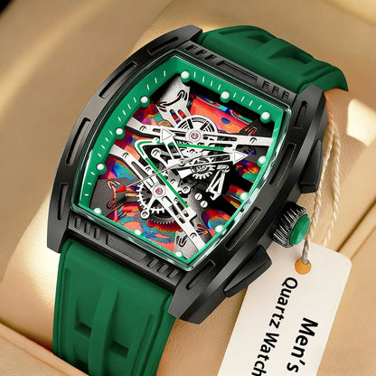 Men's Barrel Shape Tonneau Quartz Watch – Retro Vintage Style Silicone Strap Fashion Business Wristwatch, Luxury Male Analog Watch in 5 Colors White Black Red Blue Green, Birthday Holiday Gift for Him