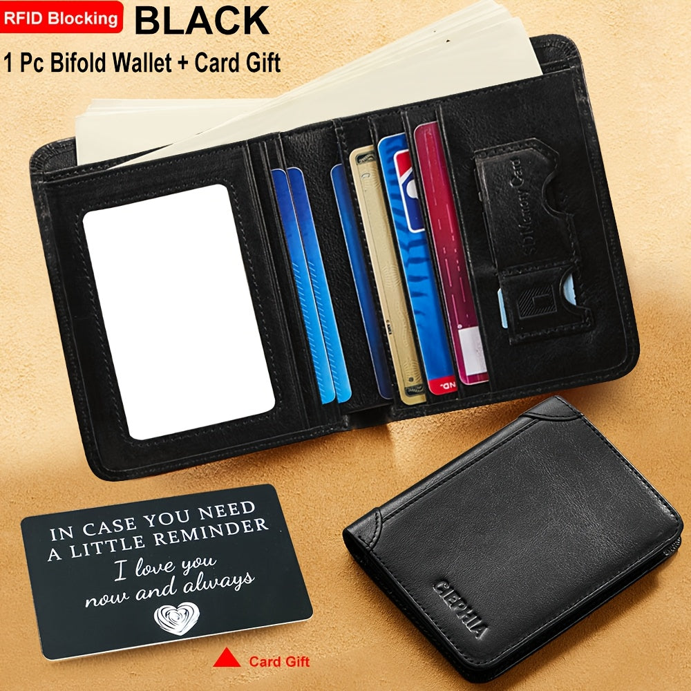RFID Blocking Genuine Leather Wallet for Men Trifold Cowhide Vintage Credit Card Holder 2 ID Windows Money Clip Cash Slots Father's Day Gift for Dad Husband