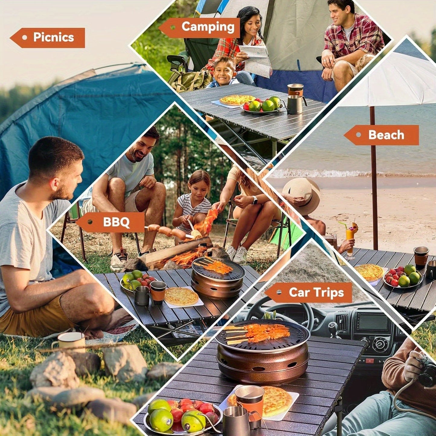 Portable Folding Camping Table Lightweight Collapsible Outdoor Table with Carry Bag Sturdy Legs Large Flat Surface for Picnic BBQ Beach Hiking Tailgating Compact Durable Design Size L and XL