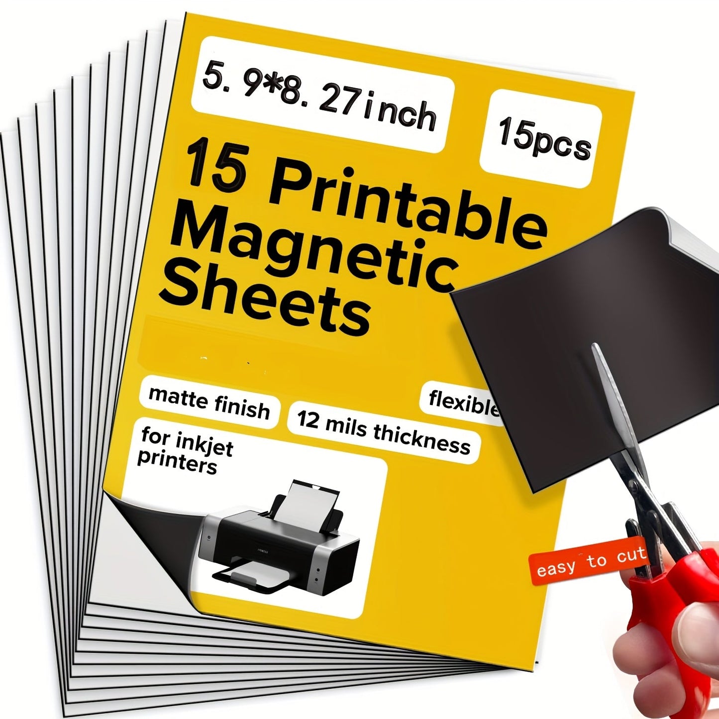 Printable Magnetic Sheets Flexible Non-Adhesive Matte – 6"x8" & 8.5"x11" Inkjet & Laser Compatible Magnet Paper for Photo Magnets, Car Magnets & DIY Crafts, 10 / 15 / 20 Pack
